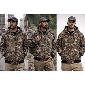 Reworked Upcycled Carhartt EJ001 Black Jacket Camo Trim Large Streetwear Utility